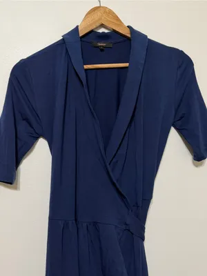 Quince Tencel Jersey Midi Wrap Dress Navy Blue Size Small thumbnail 4