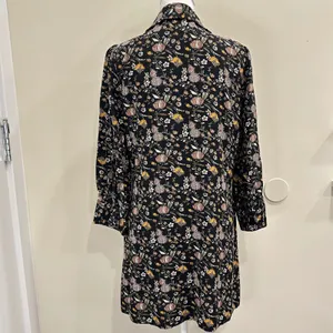 Natural Life Moody Floral Mini Shirt Dress Black Long Sleeve Rayon Cottage Med‎ thumbnail 2
