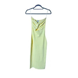 SNDYS Maia‎ Dress Lemon Yellow Strapless Twist Cutout Ribbed Midi Dress thumbnail 4