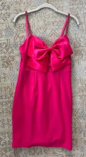 Lena Hot Pink Mini Dress with Bow Detail thumbnail 1
