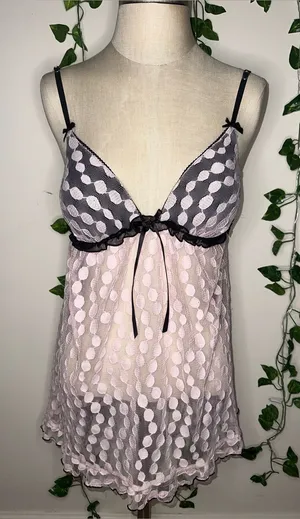 Linea Donatella Y2K Babydoll Lingerie Top Pink Sheer Flowy Black Bows Baby Pink thumbnail 1