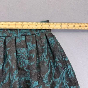 Alice + Olivia Black Teal Metallic Brocade‎ Pleated Mini Skirt estimated S thumbnail 3