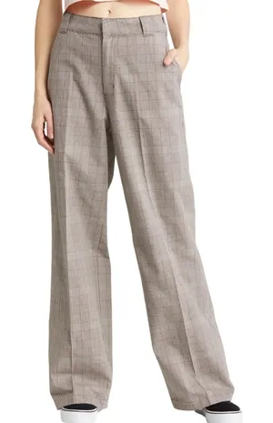 Dickies Womens Brown Glen Plaid Wide Leg Trouser Pants Size 0R Preppy Grunge thumbnail 1