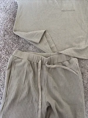 Waffle-Knit Women's Pajama Set — Short Sleeve Top & Drawstring Pants / D27 thumbnail 2