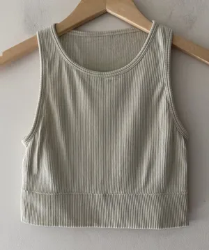 SKIMS Ribbed Crop Tank Top -‎ Beige Green thumbnail 1