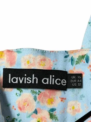 Lavish Lice Blue Floral Pleated Tie Strap Cotton Blend Midi Dress Womens 12 thumbnail 5