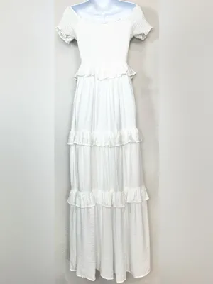 Beivy Off-Shoulder White Ruffle Maxi Dress Size Medium thumbnail 7