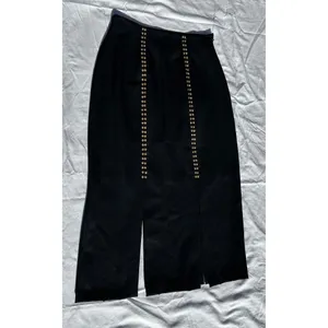 Erez Collections Midi Bedazzled Skirt 100% Wool Gold Studs Slits Black Women's S thumbnail 3