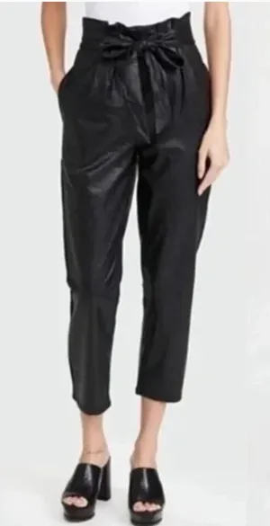 NWT Evereve‎ Commando Faux Leather Paperbag Pants Black Belted Edgy Size XS thumbnail 1
