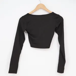 Black Ribbed Long Sleeve Crop Top Square Neck Slim Fit XS thumbnail 4