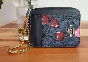 NWT Coach Zip Card Case In‎ Signature Canvas With Cherry Print thumbnail 1