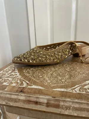 J Renne Gold Embellished Slip -On Mules thumbnail 4