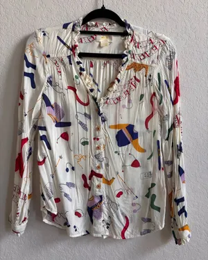 Maeve by Anthropologie Novelty Print Ruffle Blouse Size 4 thumbnail 1