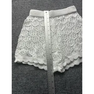 Women's Crochet 2 PC Beach Swim Coverup Set Short Sleeve & Shorts Sexy White XS thumbnail 8