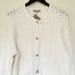 NWT J.CREW Odette Cable-Knit Sweater Lady Jacket Cotton Blend Bouclé Ivory M thumbnail 5