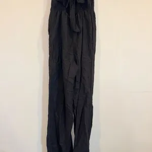 Japna Black Linen Blend Tie Back Wide Leg Jumpsuit L NWOT Pockets thumbnail 8
