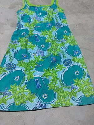Lilly Pulitzer vintage Tropical Pool-Print Sundress in Teal and Lime 2 thumbnail 5