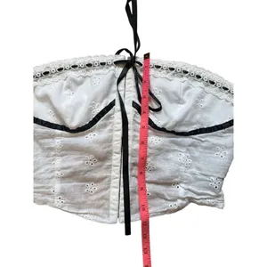 SheIn White Eyelet Black ribbon corset crop top small thumbnail 8