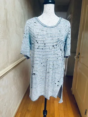 Free People We The Free Distressed Striped T-Shirt Medium Grunge Indie Sleaze M thumbnail 2