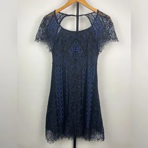 For Love & Lemons Black Blue Lave Lyla Open‎ Back Short Sleeve Mini Dress thumbnail 4
