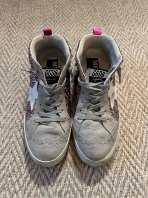 Golden Goose Gray & Pink Glitter Mid-Top Sneaker | Size 37 thumbnail 5