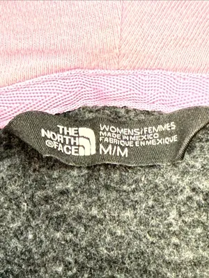 The North Face Hoodie Womens Medium Gray Purple Pullover Pockets Vertical Logo M thumbnail 4