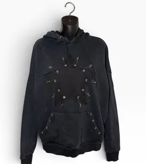 Social Collision Star Patch Safety Pin Grunge Hoodie Sweatshirt thumbnail 1