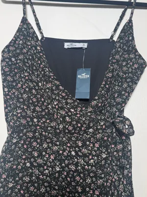 Hollister Black Floral Slip Dress with Pink and Cream Blossoms Small NWT thumbnail 2