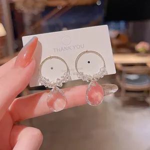 Women's Clear Crystal Teardrop Dangle Drop Hoop Earrings thumbnail 3