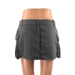 NEW Garage Women's Gray Mid Waist Utility Cargo Denim Jean Skirt Skort Size S thumbnail 4