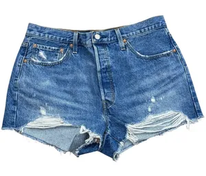 Levis Premium Sz 501 Button Fly Cut Off Denim Short Size 4 Sz 27 Jean Distressed thumbnail 1