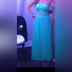 Morgan & Co‎ Turquoise Green Strapless Formal Prom Dress Juniors Sz 1/2 Sequin thumbnail 5