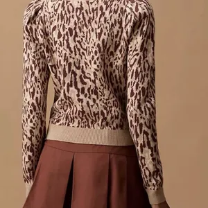 Anthropologie Maeve Knit Leopard Print Sweater XL Puff Sleeve Soft Chic‎ Neutral thumbnail 3