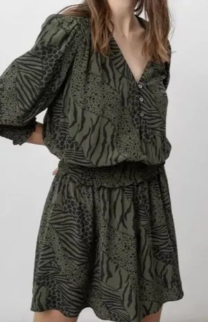Rails Zana Olive Mixed Animal Print Mini Dress - Size S - Olive Green‎ thumbnail 1