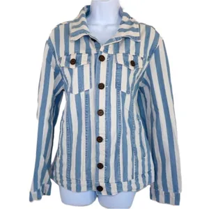 Show Me Your‎ Mumu Drine denim Jacket Sz S Marina striped thumbnail 2