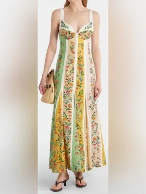 Christian Lacroix Linen Floral Midi Dress | Yellow, Mint & Pink | Size 6🌼💗 thumbnail 3