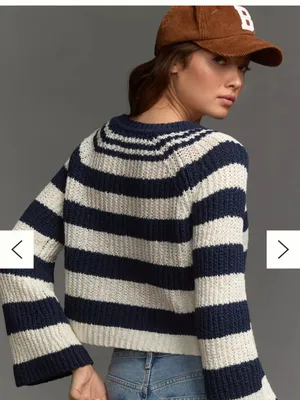 Pilcro Striped Navy and White Knit Sweater thumbnail 2