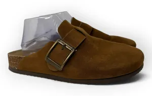 SM New York Brynlee Suede Clog Mules Sz 10 Tan Buckle Boston Style Slip On thumbnail 1