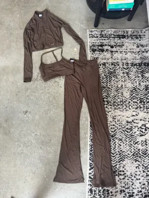 3 Piece Athleisure Set Brown thumbnail 5