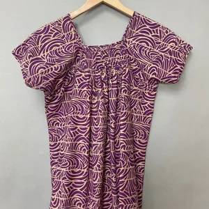 Handmade Muumuu Dress Short Sleeves Midi Purple Tan Swirl Print Women Hawaiian thumbnail 3