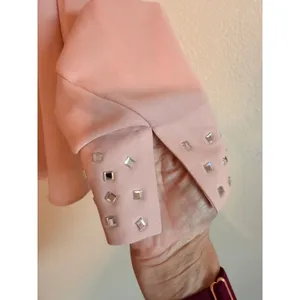 Zara Button Down Blouse Women XS Pink Rhinestone Studded Collar Cuff 3564/194‎ thumbnail 3