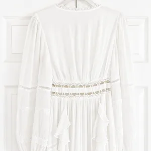 Rococo Sand Mia‎ Long-Sleeve Ruffled Maxi Dress White Lace V-Neck Boho Resort XS thumbnail 11