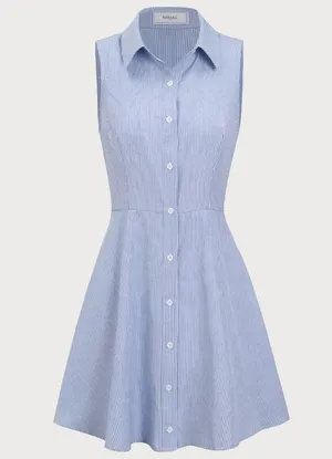 Rihoas Blue Striped Button Mini Dress Size XS thumbnail 5