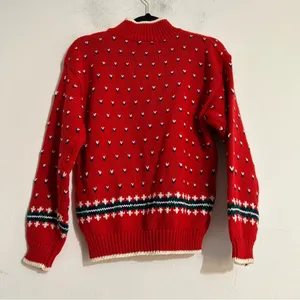 Vintage Red Knit Geometric Fair Isle Mock Neck Sweater Ski Nordic Winter thumbnail 7