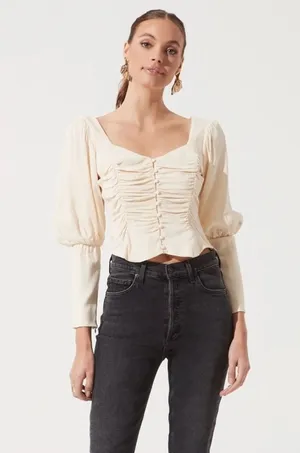 ASTR The Label Renaissance Cream Button Front Balloon Sleeve Top Size Small thumbnail 1