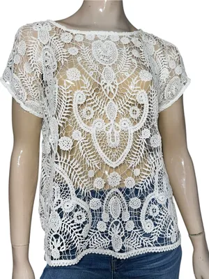 Polo by Ralph Lauren Women’s Size S White Crochet Lace Short Sleeve Blouse Top thumbnail 1