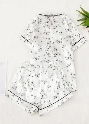 Boutique New White Flower Print Satin Pajama Set. Size Small thumbnail 2