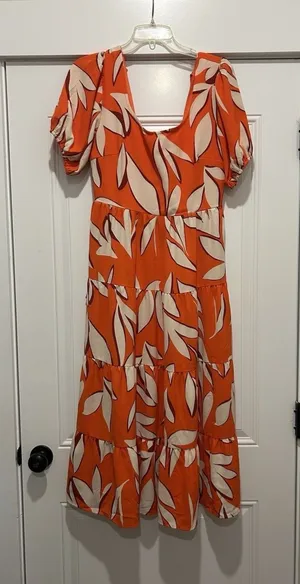 BTFM Orange White Floral Maxi Dress Size Medium Resort Tropical Modest Cruise thumbnail 1