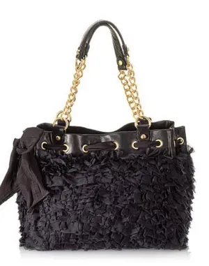 Juicy Couture Daydreamer Luxe Black Chiffon Leather Bow Gold Chain Y2K Bag thumbnail 1