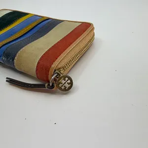 Tory Burch Striped Zip Continental Blue Leather Wallet thumbnail 2